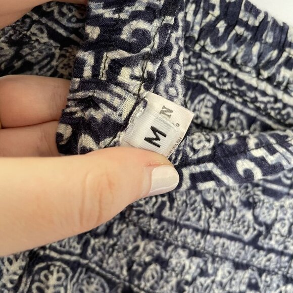 Bohemian Elephant Print Rayon Pants With Elastic Waist & Pockets Navy & White M - Picture 4 of 7